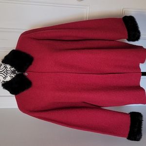 Carole Little vintage wool jacket red faux  fur cuffs and collar
